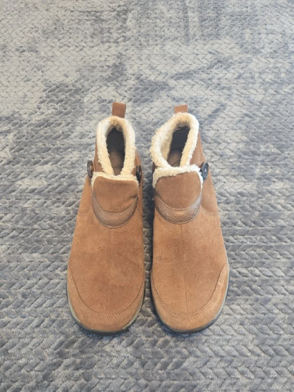 Women's Brown Suede Ankle Boots with Faux Shearling Lining